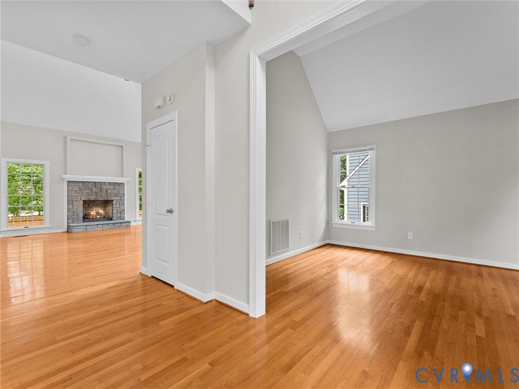 Great room with stone fireplace