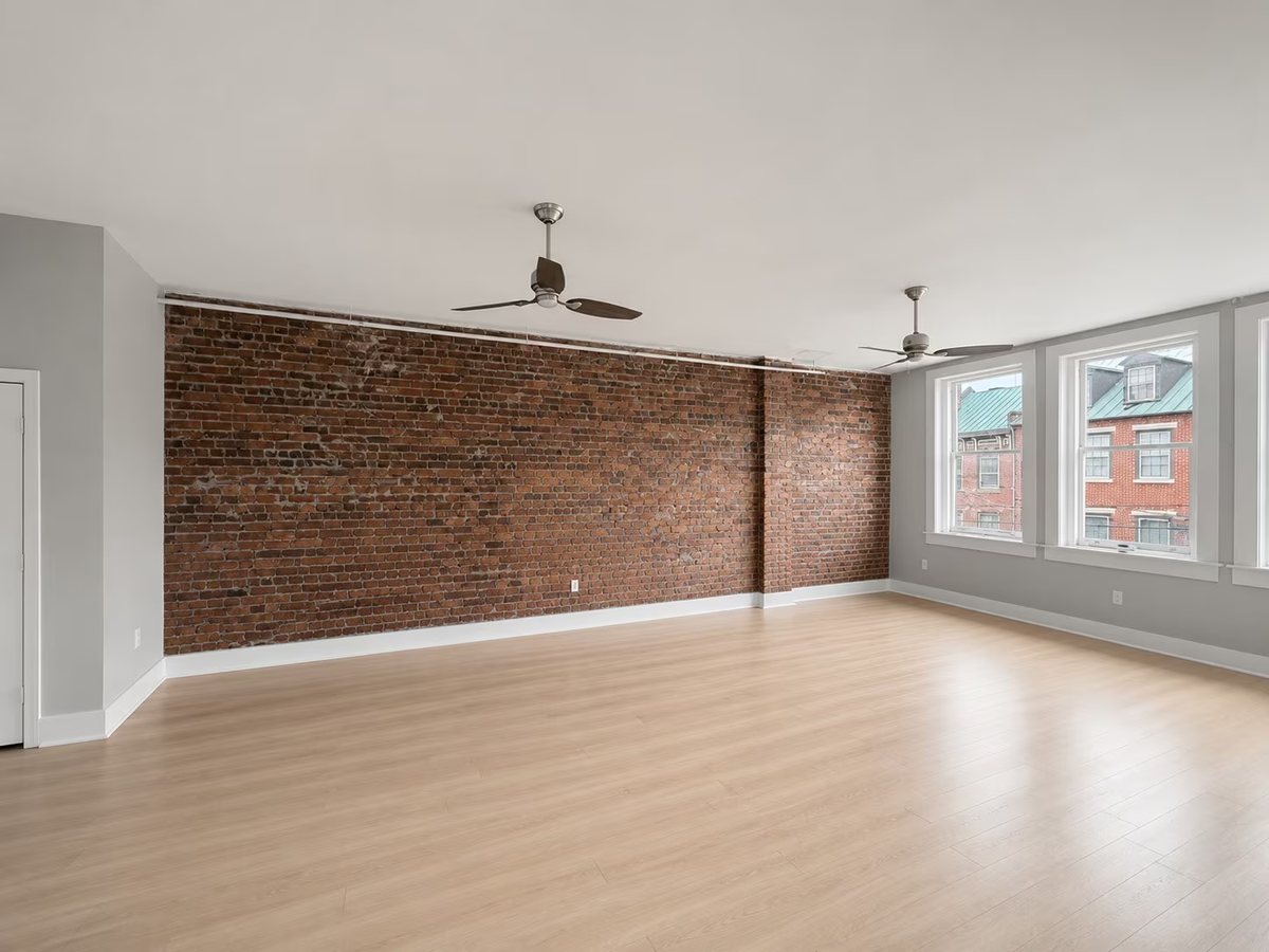 Upper-level apartment with exposed brick