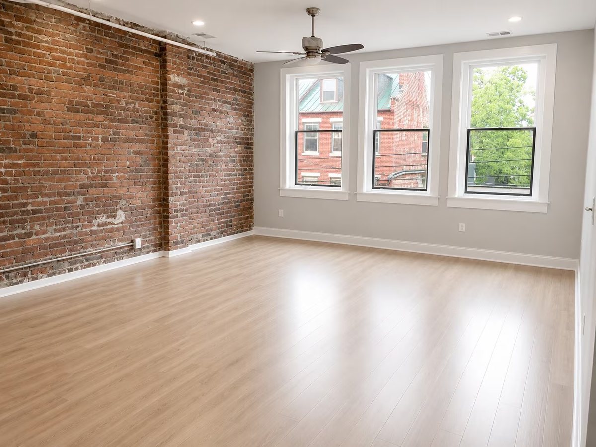 Apartment living space with downtown views